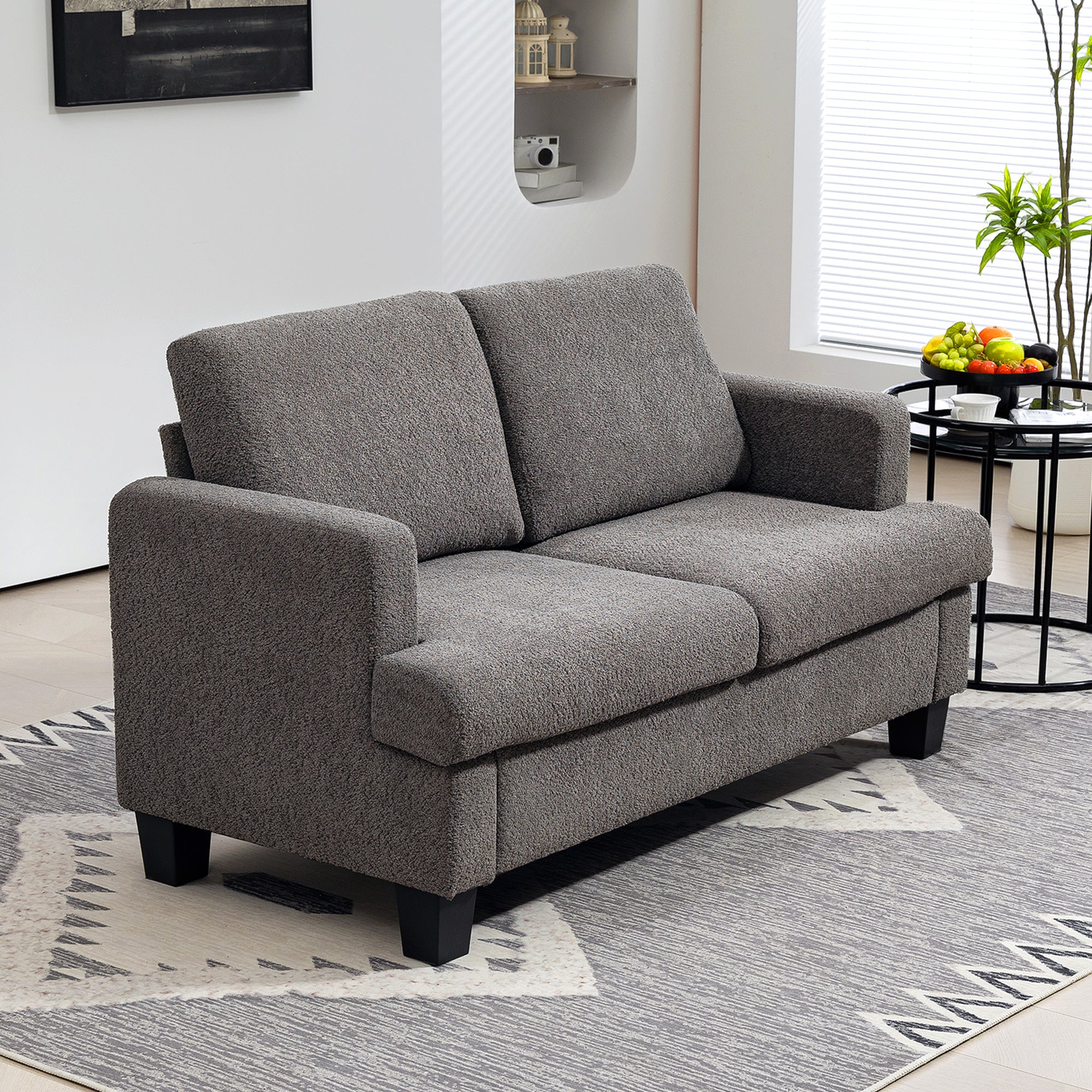 54.3" Loveseat Sofa, 2 Seater Sofa with Removable Cushions, Small Couch with Solid Wood Frame for Living Room, Dark Grey