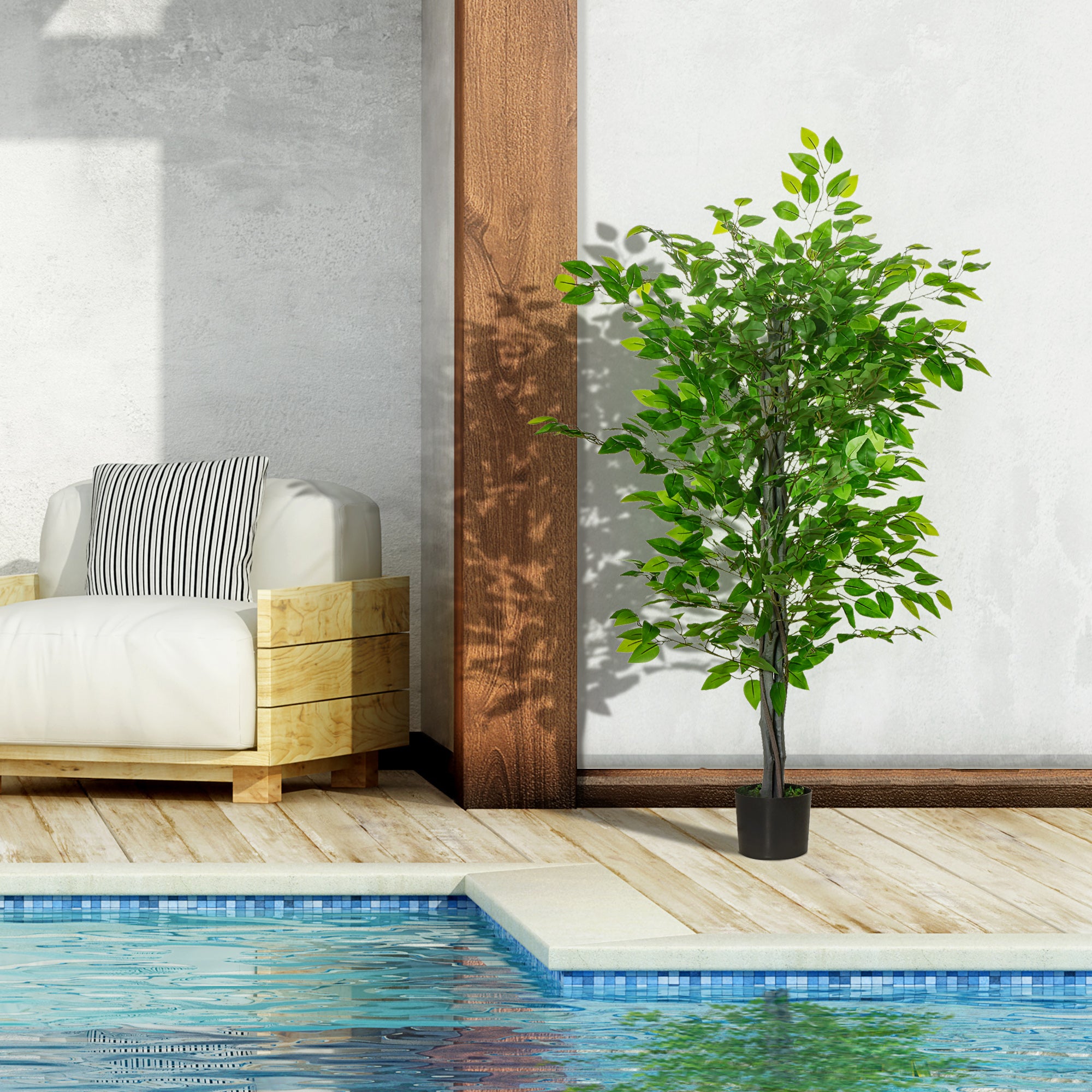 4.5ft Ficus Artificial Plant with Realistic Leaves, Potted Fake Tree for Home Office Indoor Decor, Green