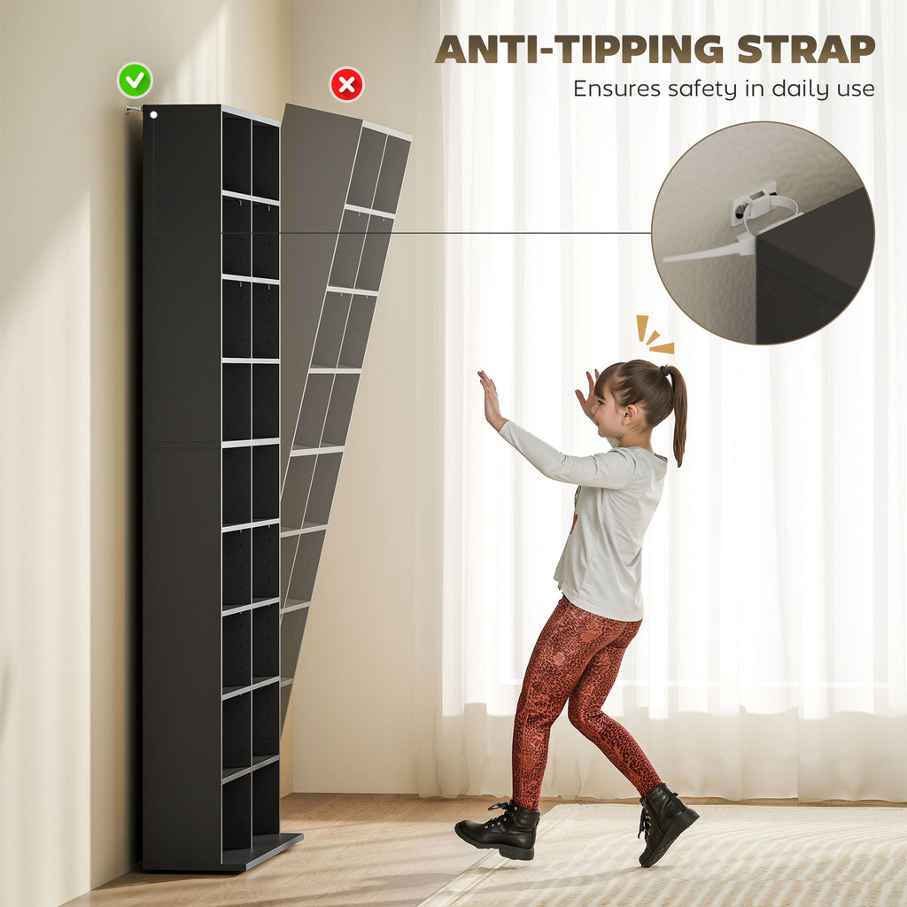 9-Tier DVD Shelf with 18 Compartments and 14 Adjustable Shelves, Holds 640 CDs, 360 DVDs or 430 Blu-rays, White