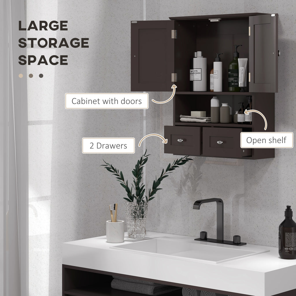 Medicine Cabinet, Bathroom Wall Cabinet with Shelf and Drawers for Hallway, Living Room, Brown