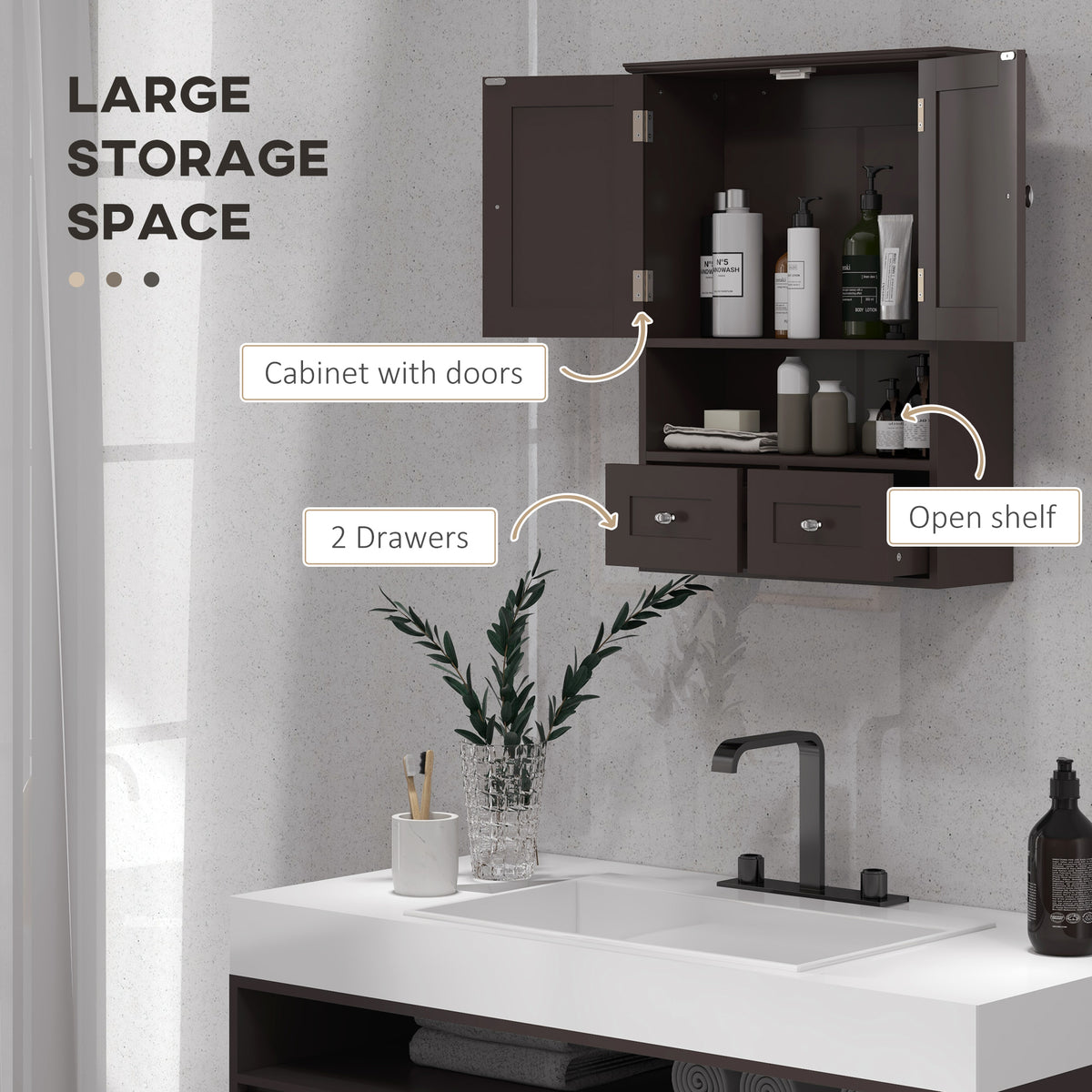 Medicine Cabinet, Bathroom Wall Cabinet with Shelf and Drawers for Hallway, Living Room, Brown