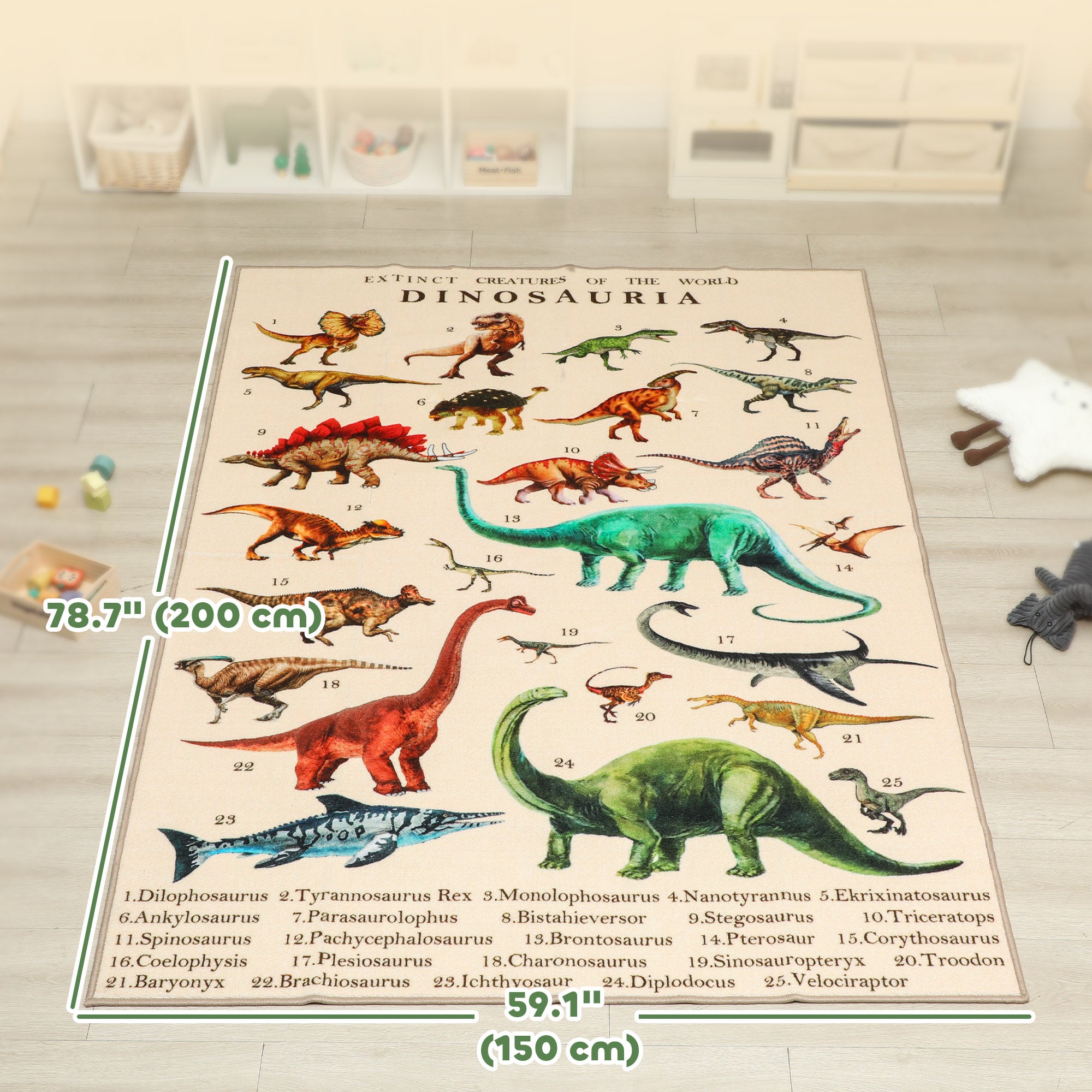 Qaba Large Play Mat 79" x 59", Crawling Mat for Toddlers, Living Room and Bedroom with Dinosaur Pattern