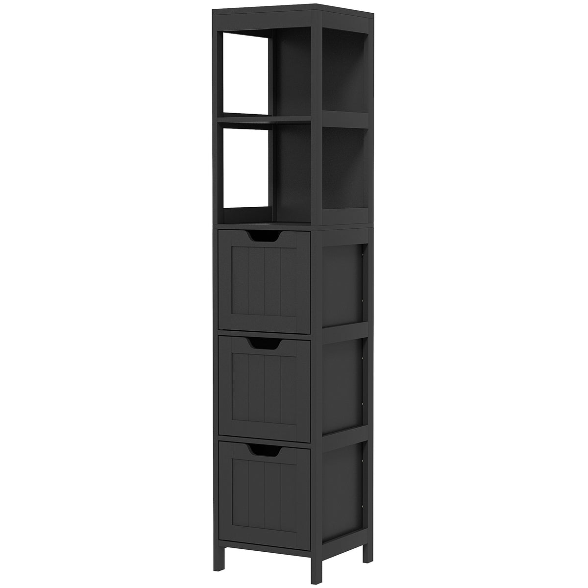 Narrow Bathroom Cabinet with 3 Drawers and 2 Tier Shelf, Tall Cupboard Freestanding Linen Tower, White