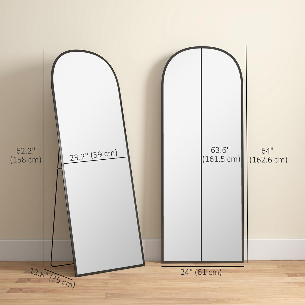 ርእሲ ዝተሓጸረ ደው ዝበለ መስታወት፣ 64" x 20" ምሉእ ንውሓት መስታወት፣ ንምድላይ ወይ ንግድግዳ ዝተሰንጠቐ ንሳሎን፣ ንድሕሪት ክፍሊ፣ ጸሊም