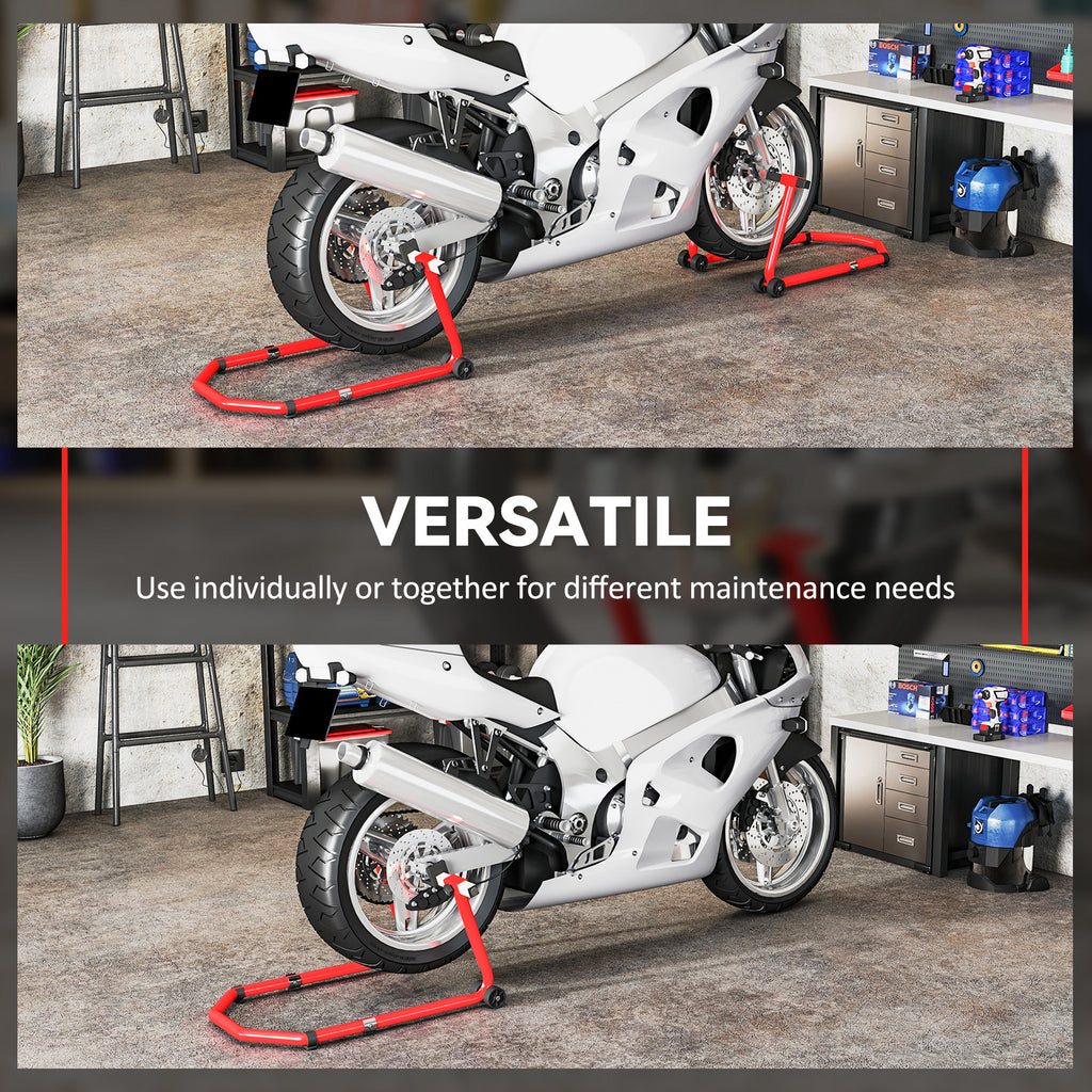 Motorcycle Stand Lift, 850 lbs Capacity Front & Rear Combo Wheel Paddock Stand Lift for Dirt Bikes, Red