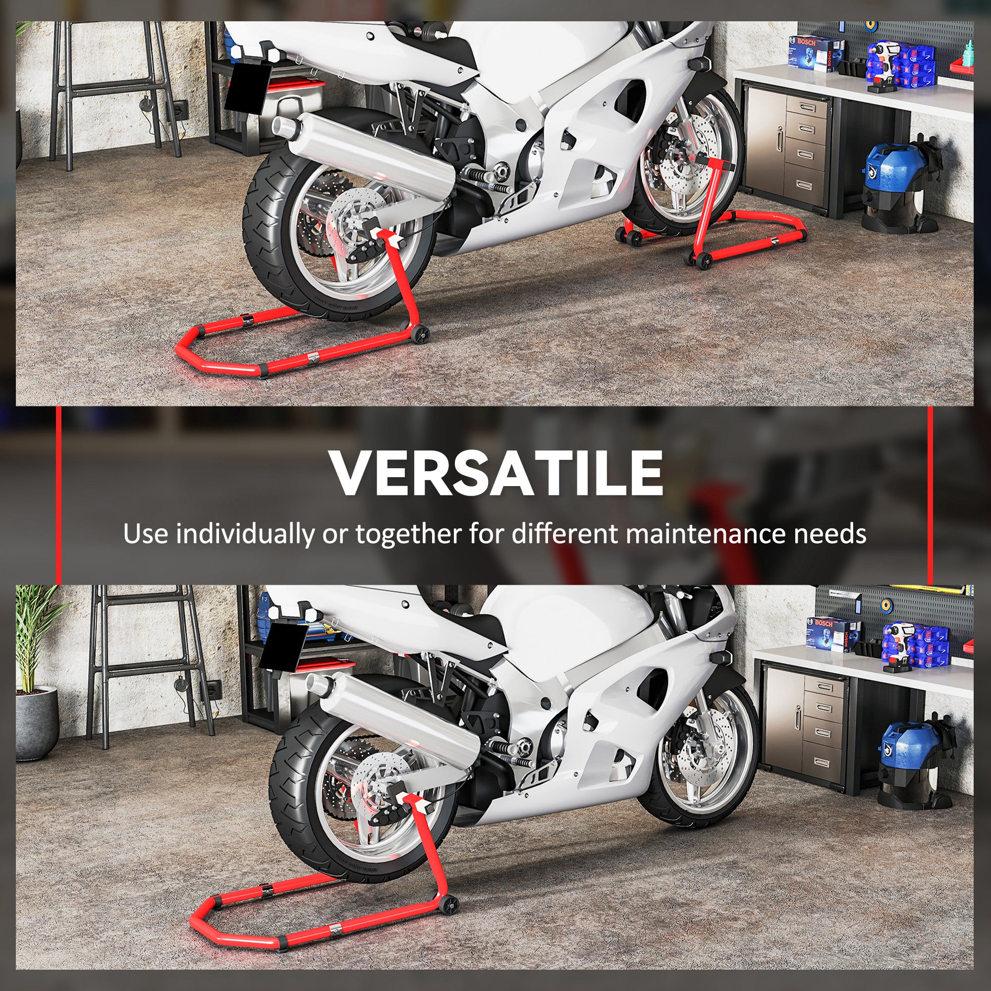 Motorcycle Stand Lift, 850 lbs Capacity Front & Rear Combo Wheel Paddock Stand Lift for Dirt Bikes, Red