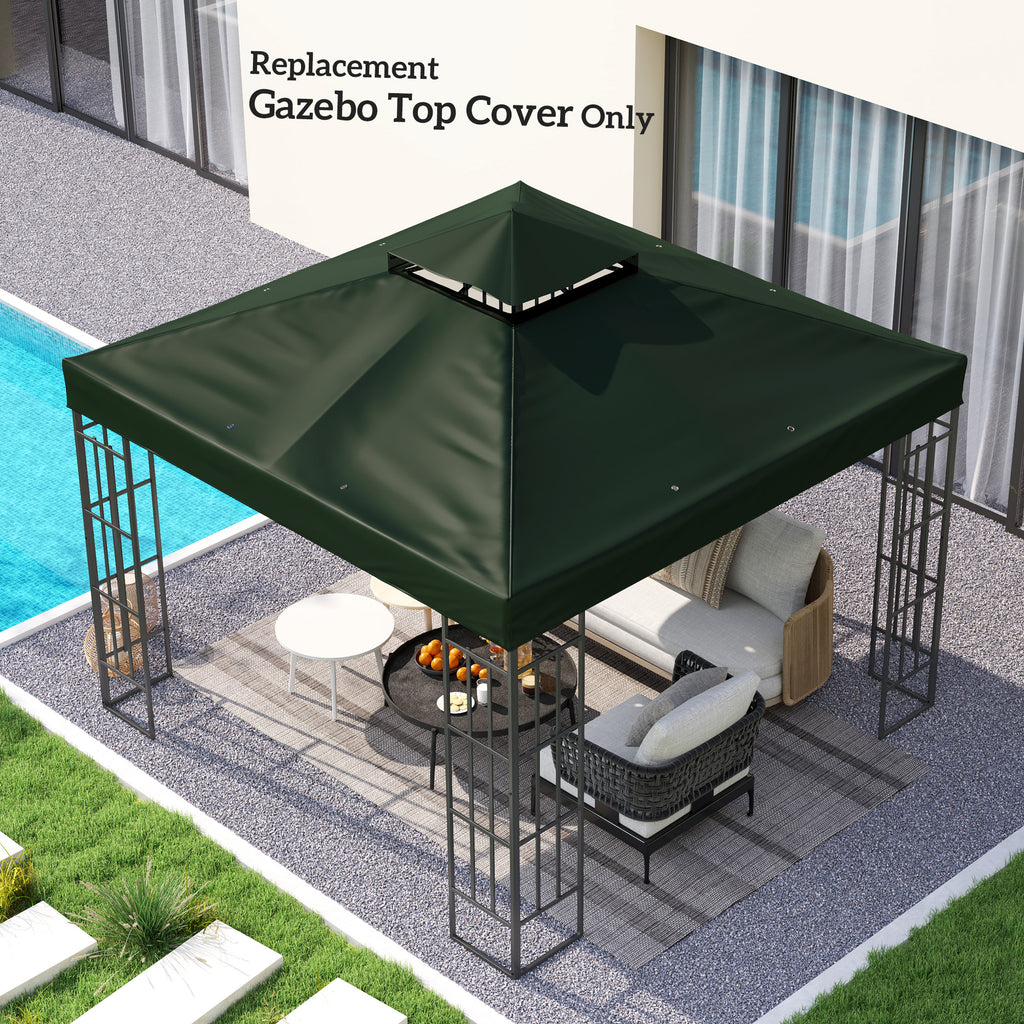 10' x 10' Gazebo Canopy Replacement Cover, 2-Tier Garden Gazebo Roof Replacement, UPF30+, TOP COVER ONLY, Grey