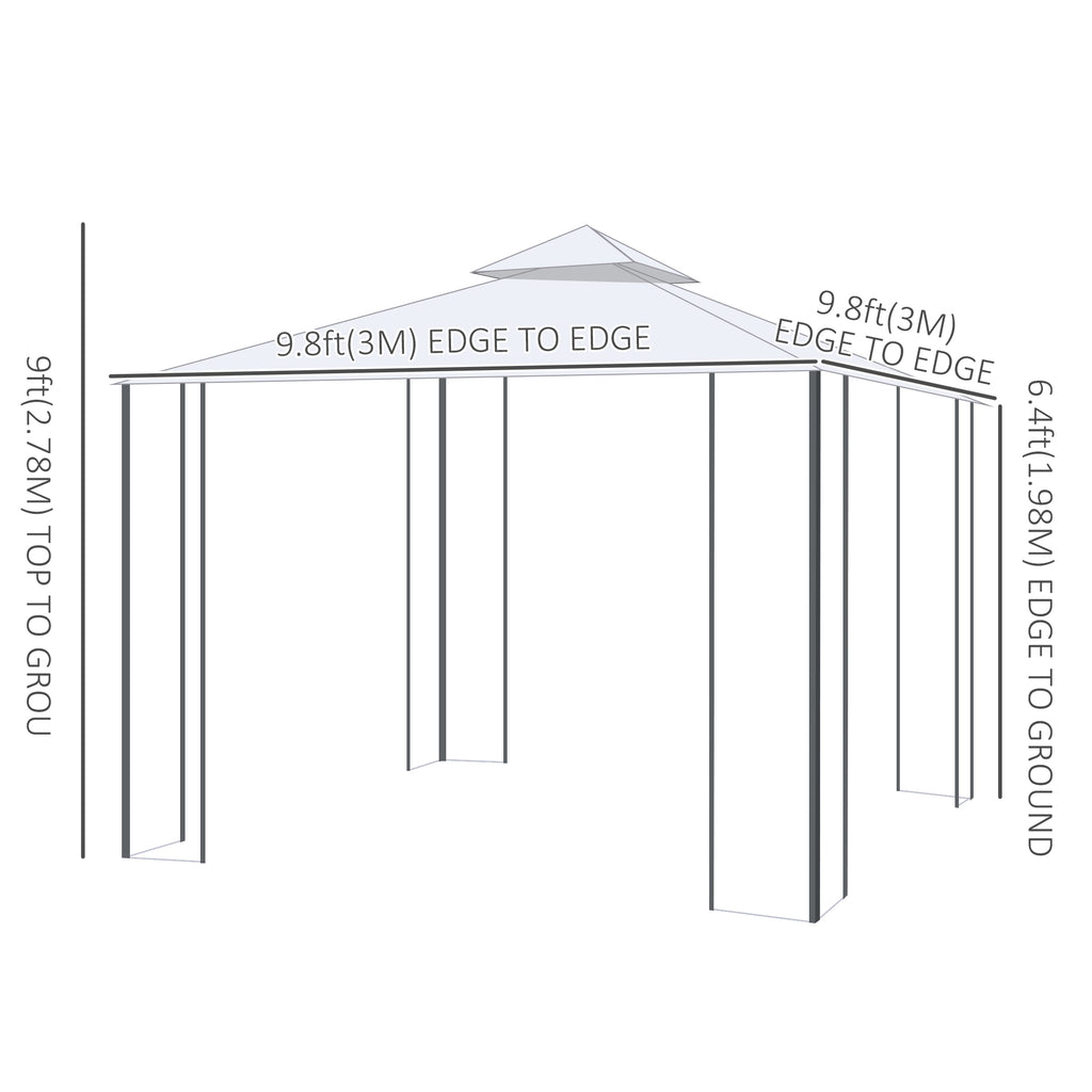 10' x 10' Steel Outdoor Patio Gazebo Canopy with Removable Mesh Curtains, Display Shelves, & Steel Frame, Beige