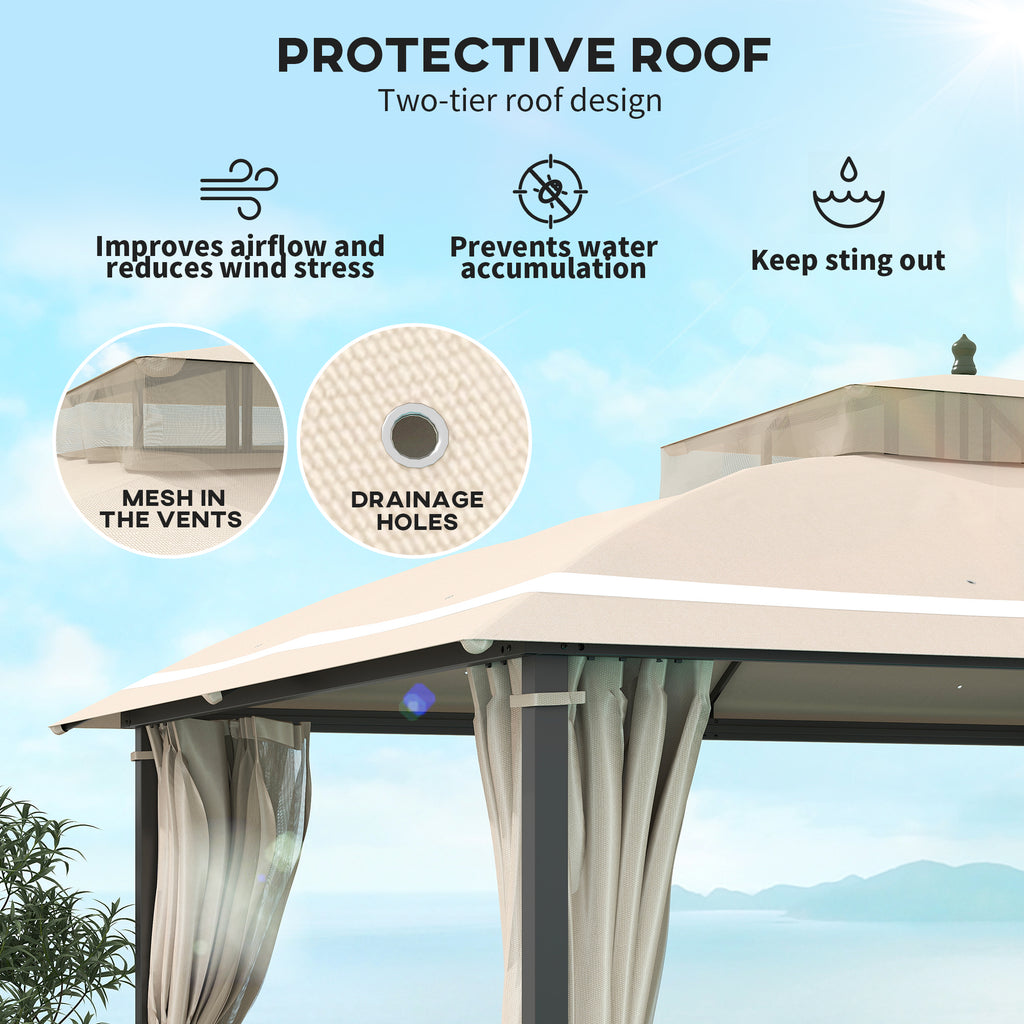 10' x 12' ደጋዊ ጋዜቦ፣ ድርብ ገረብ ፓትዮ ጋዜቦ ካኖፒ ምስ መርበብን መጋረጃታትን ንገነትን ሜዳን ድሕሪ ቤትን ዴክን