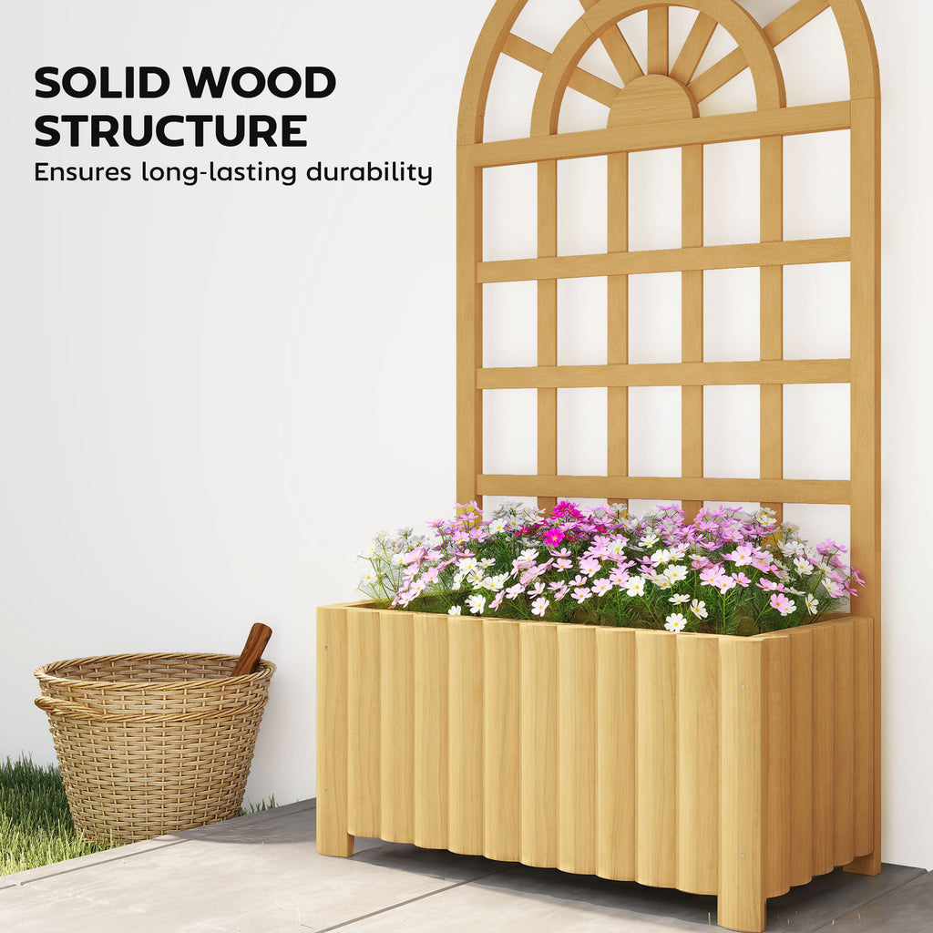 Wooden Raised Garden Bed with Lattice Trellis, Outdoor Elevated Planter Box with Drainage Holes for Climbing Plants