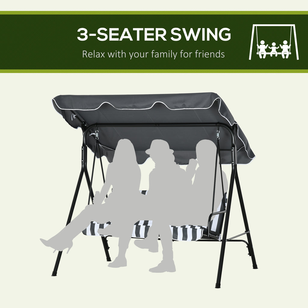 3-Seater Outdoor Porch Swing with Adjustable Canopy, Patio Swing Chair for Garden, Poolside, Backyard, Green and White