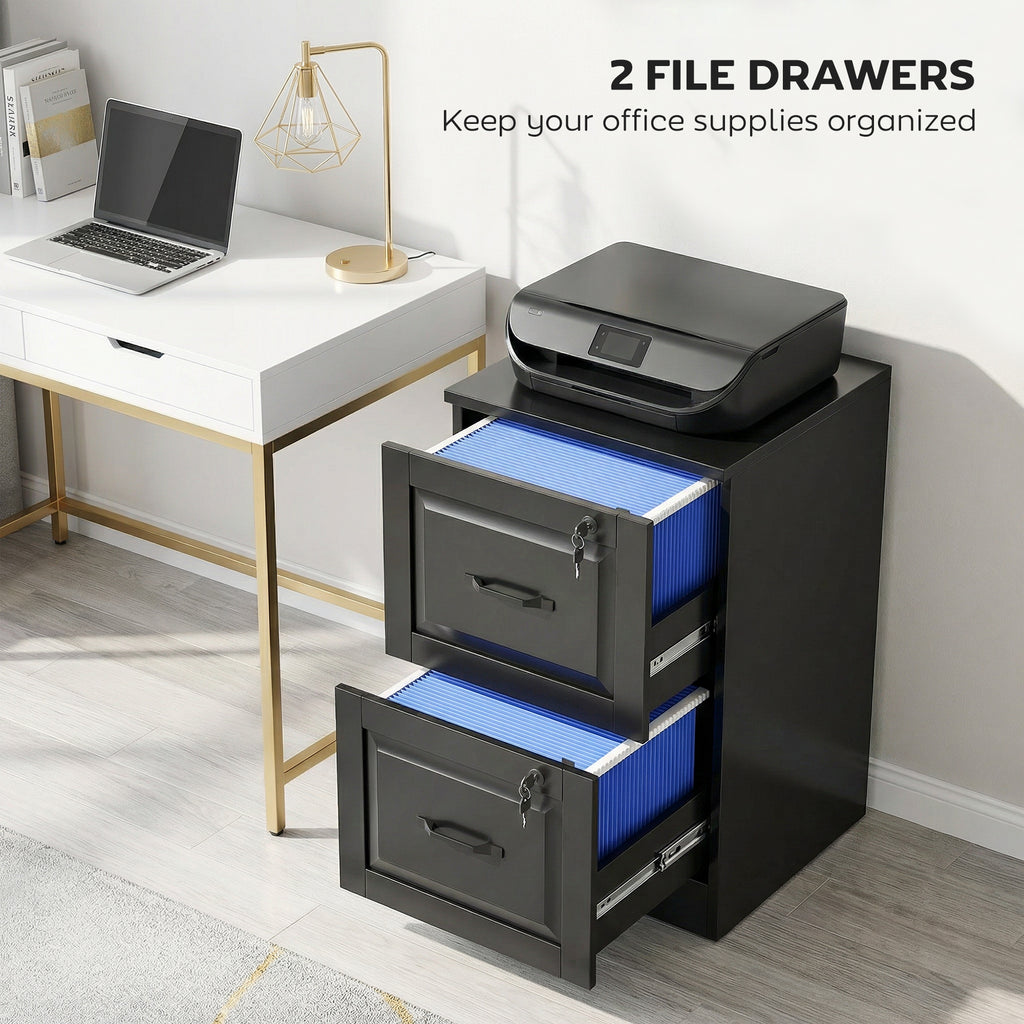 3 Drawer File Cabinet with Lock, Vertical Filing Cabinet with Adjustable Hanging Bars for A4 and Letter Size, Black
