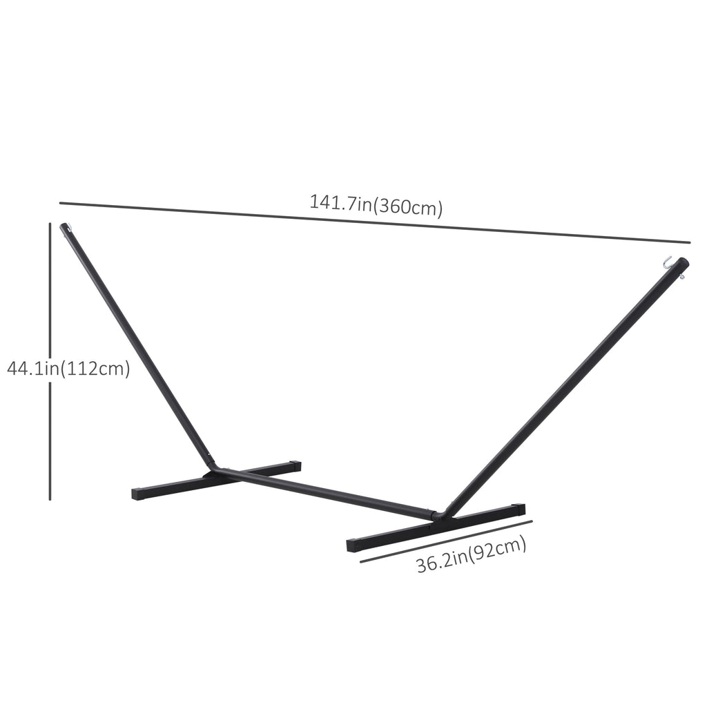 11.8'L Hammock Stand Extra Long Heavy Duty Straight Pole Day Bed Swing Metal Frame Simple Set Up Garden Outdoor Camping Picnic Use Black