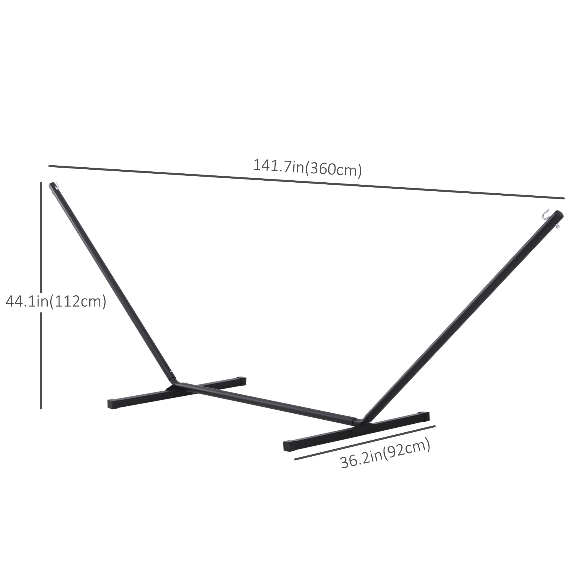 11.8'L Hammock Stand Extra Long Heavy Duty Straight Pole Day Bed Swing Metal Frame Simple Set Up Garden Outdoor Camping Picnic Use Black