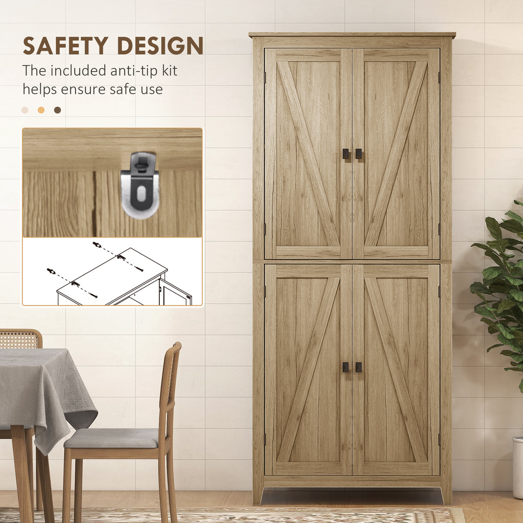 72" Freestanding Storage Cabinet, Kitchen Pantry Cabinet with Doors and Shelves for Dining Room, Natural