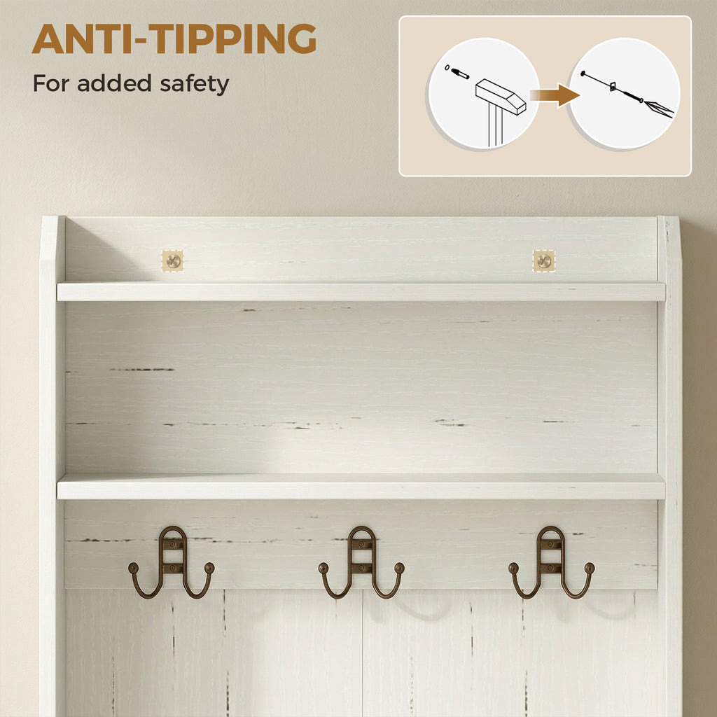 Modern Hall Tree with Shoe Storage Bench, Coat Rack and Shelves, White