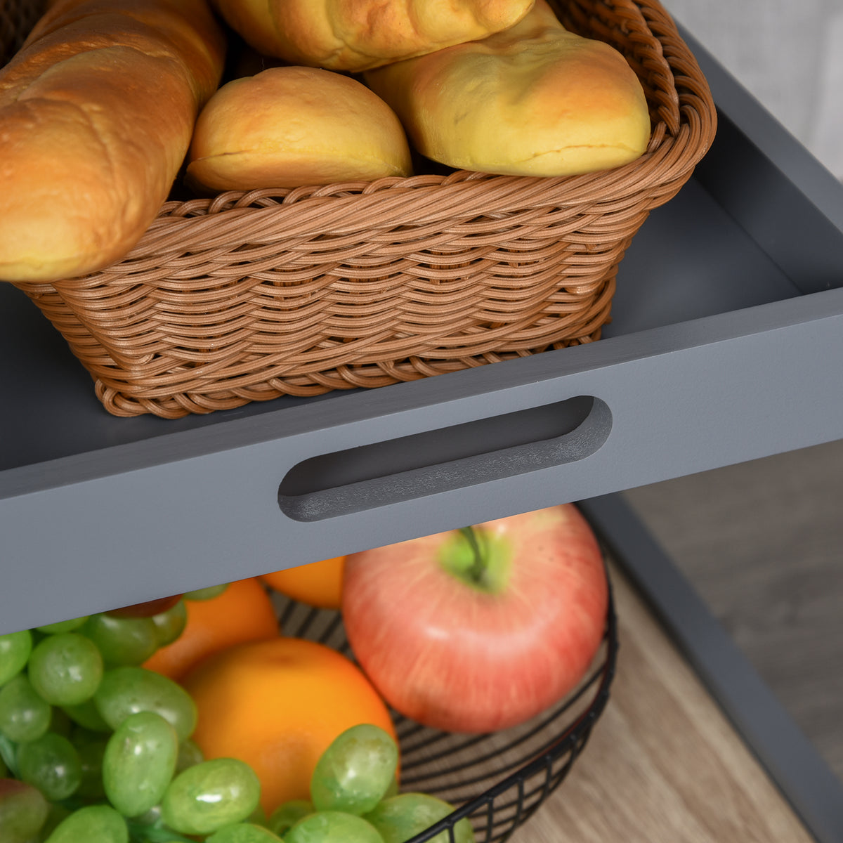 Kitchen Island Rolling Trolley Utility Serving Cart with Drawer  Grey