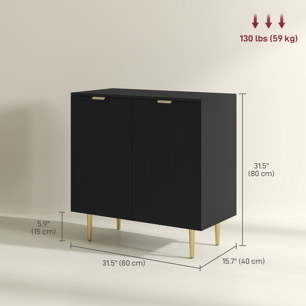 Modern Kitchen Storage Cabinet, Sideboard Buffet Cabinet with Adjustable Shelves and Metal Legs for Kitchen, Black
