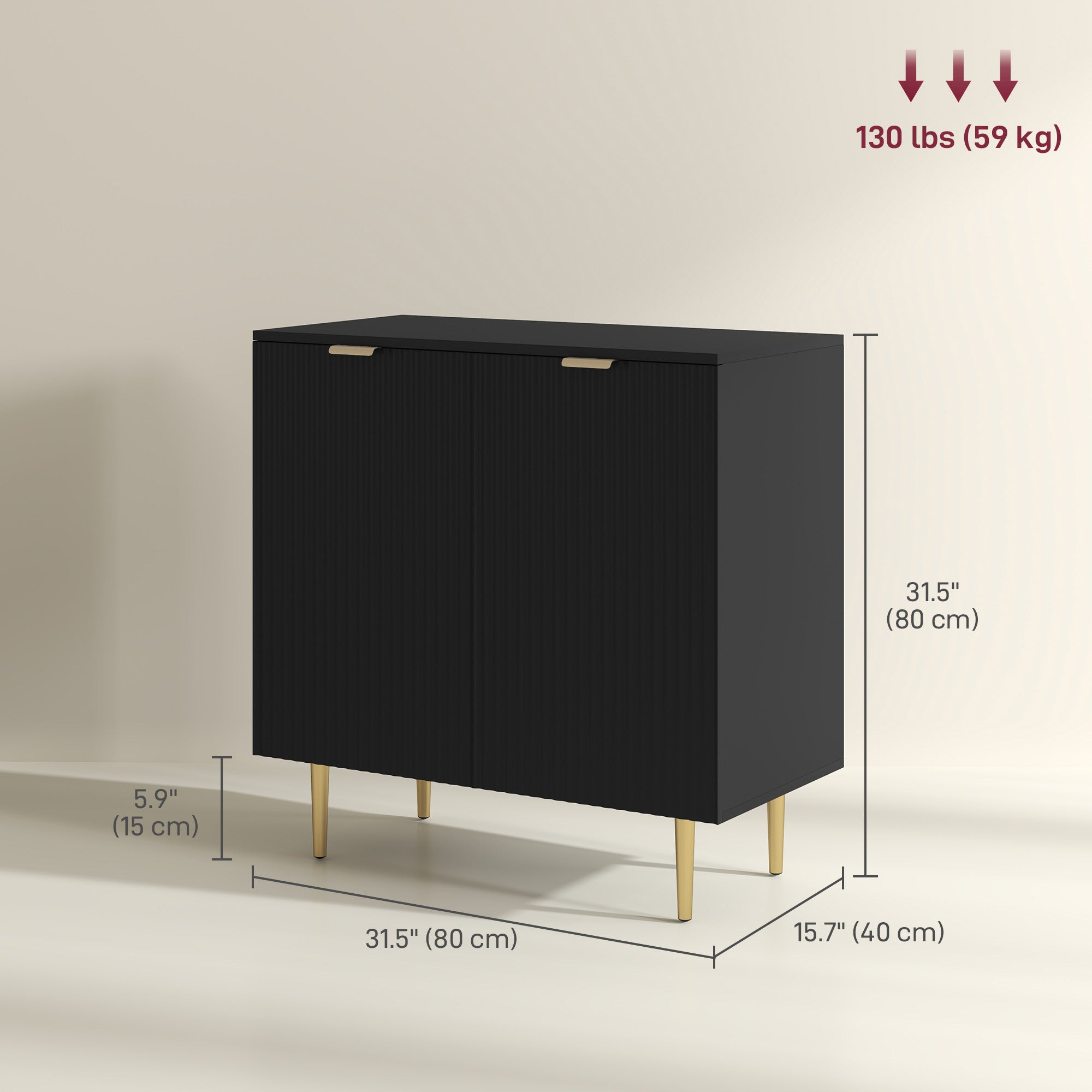 Modern Kitchen Storage Cabinet, Sideboard Buffet Cabinet with Adjustable Shelves and Metal Legs for Kitchen, Black