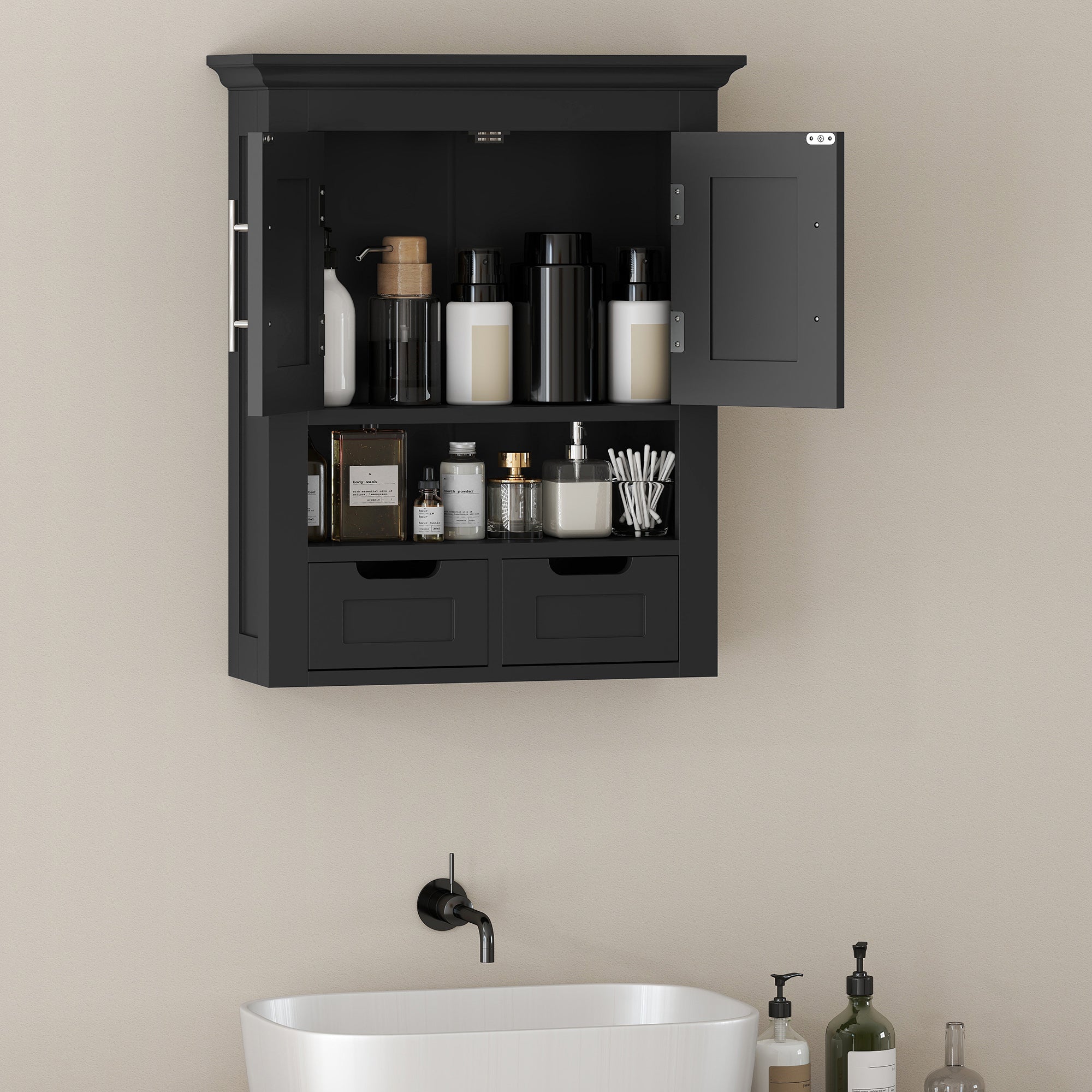 Bathroom Wall Cabinet, Medicine Cabinet, Toilet Storage Cabinet with Shelf for Living Room and Entryway, White