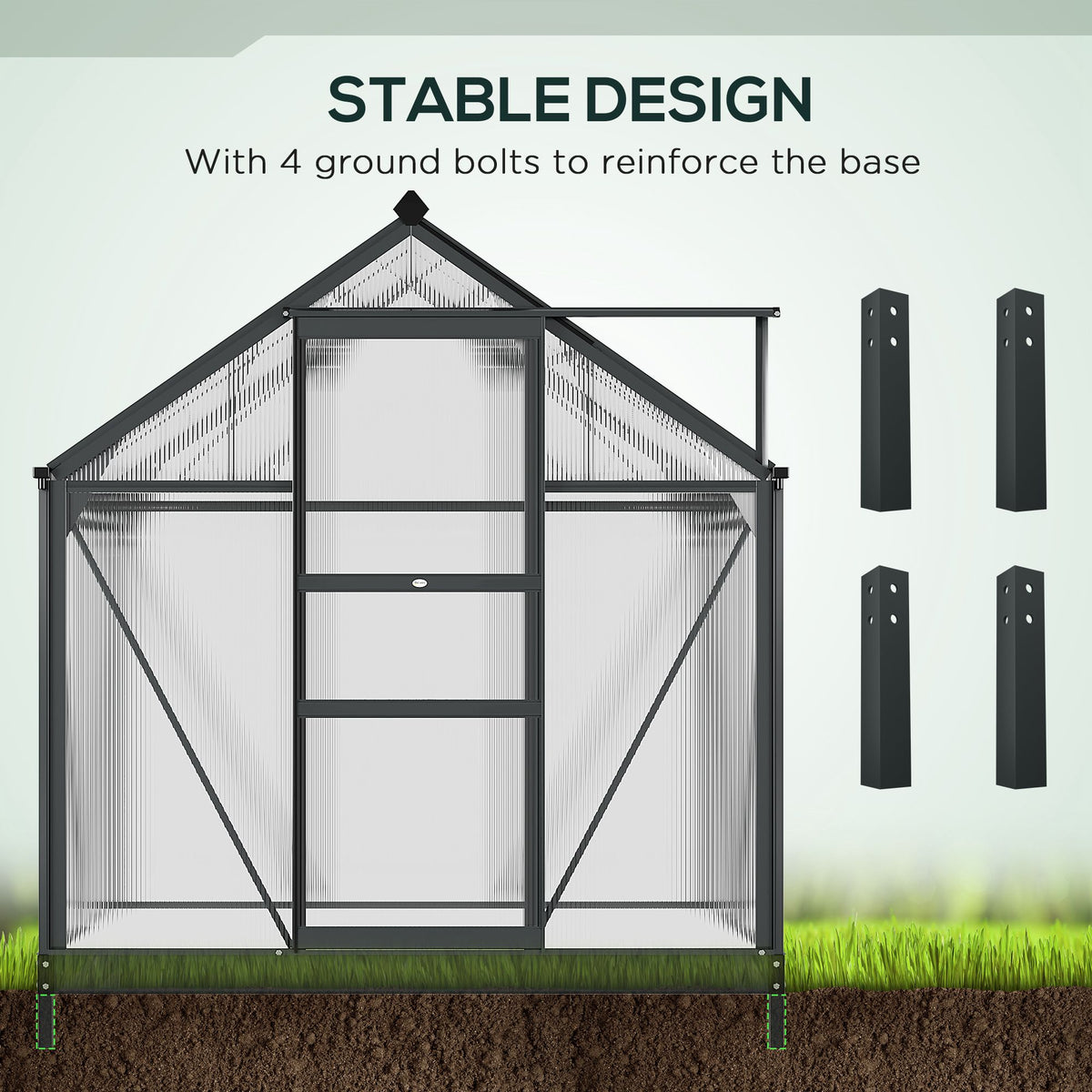 Greenhouse Garden, Green House, Outdoor Greenhouse Kit, PC Board with Sliding Door, 6.2' x 8.3' x 6.6', Grey