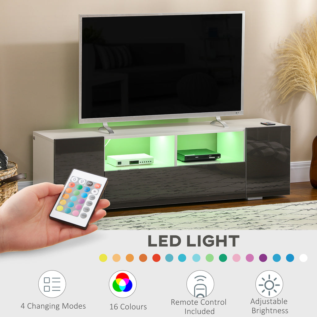 حامل تلفزيون يناسب شاشات حتى 60 بوصة، وحدة تلفزيون بإضاءة LED، أرفف تخزين وخزائن، 53.9 بوصة × 13.8 بوصة × 16.5 بوصة، رمادي