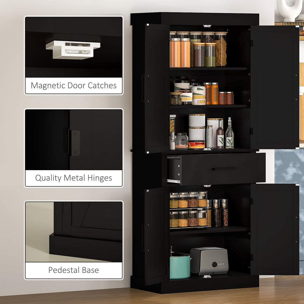 72" Kitchen Storage Cabinet, Farmhouse Kitchen Pantry Cabinet with 4 Barn Doors, Drawer, Adjustable Shelves, White