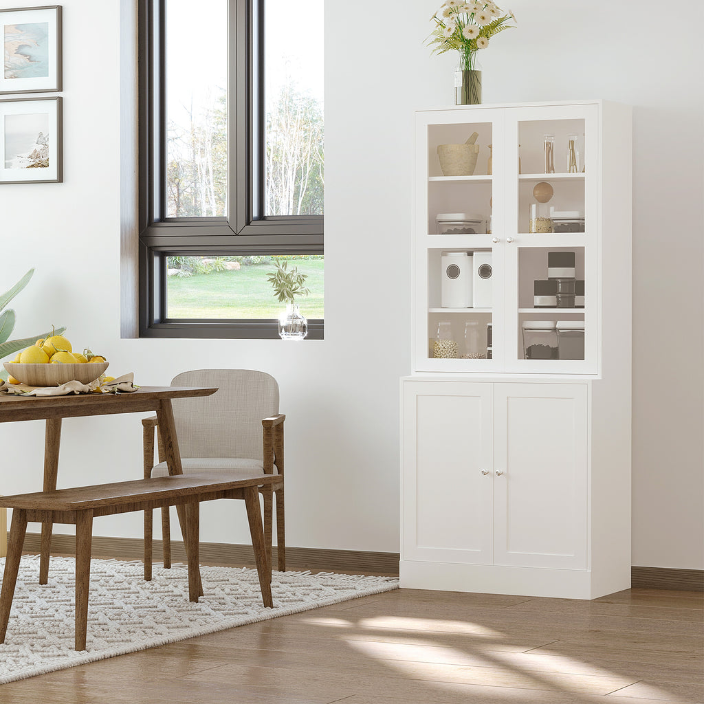 71" Bookcase Storage Cabinet with Doors, Modern Tall Bookshelf with 2 Adjustable Shelves, Display Unit for Study, Living Room, Home Office, White