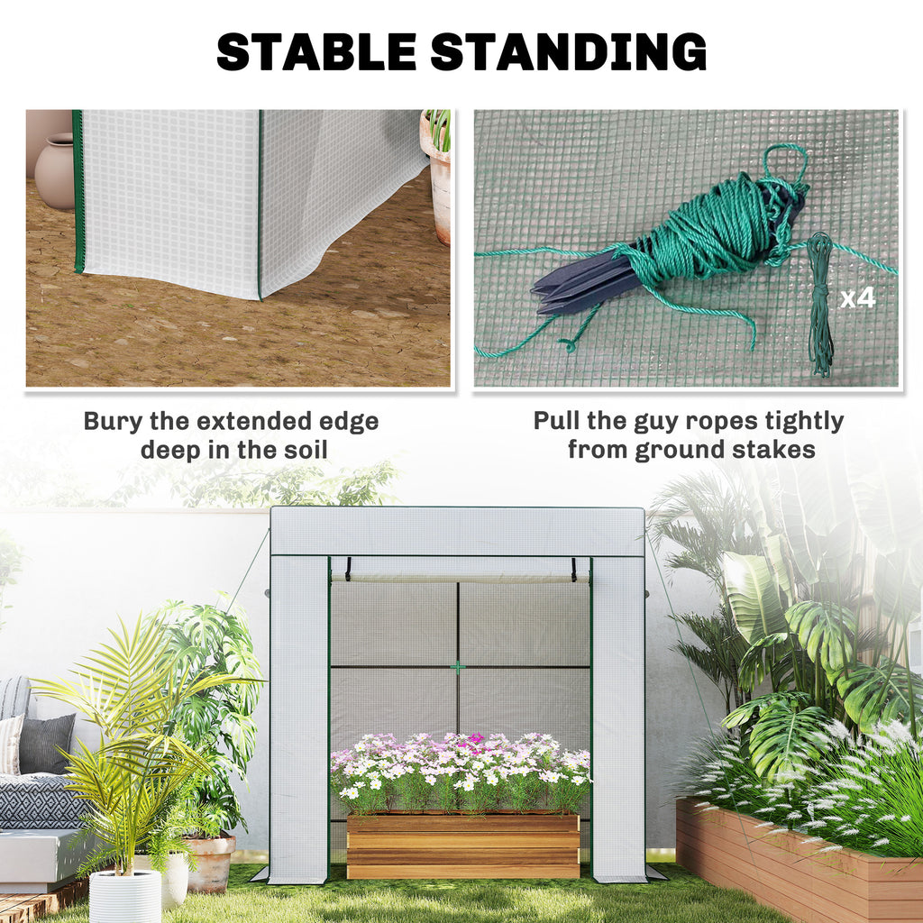 Walk-in Tomato Greenhouse Lean-to Green House with Reinforced PE Cover, Roll-up Door, Mesh Windows, Green