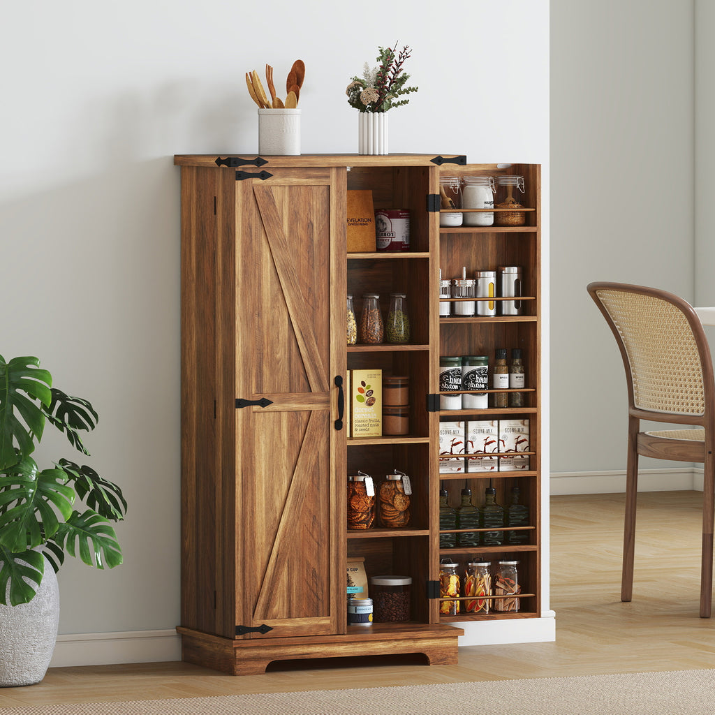 47" Kitchen Pantry Storage Cabinet, Farmhouse Kitchen Pantry Cabinet with Adjustable Shelves and Door Shelves, White