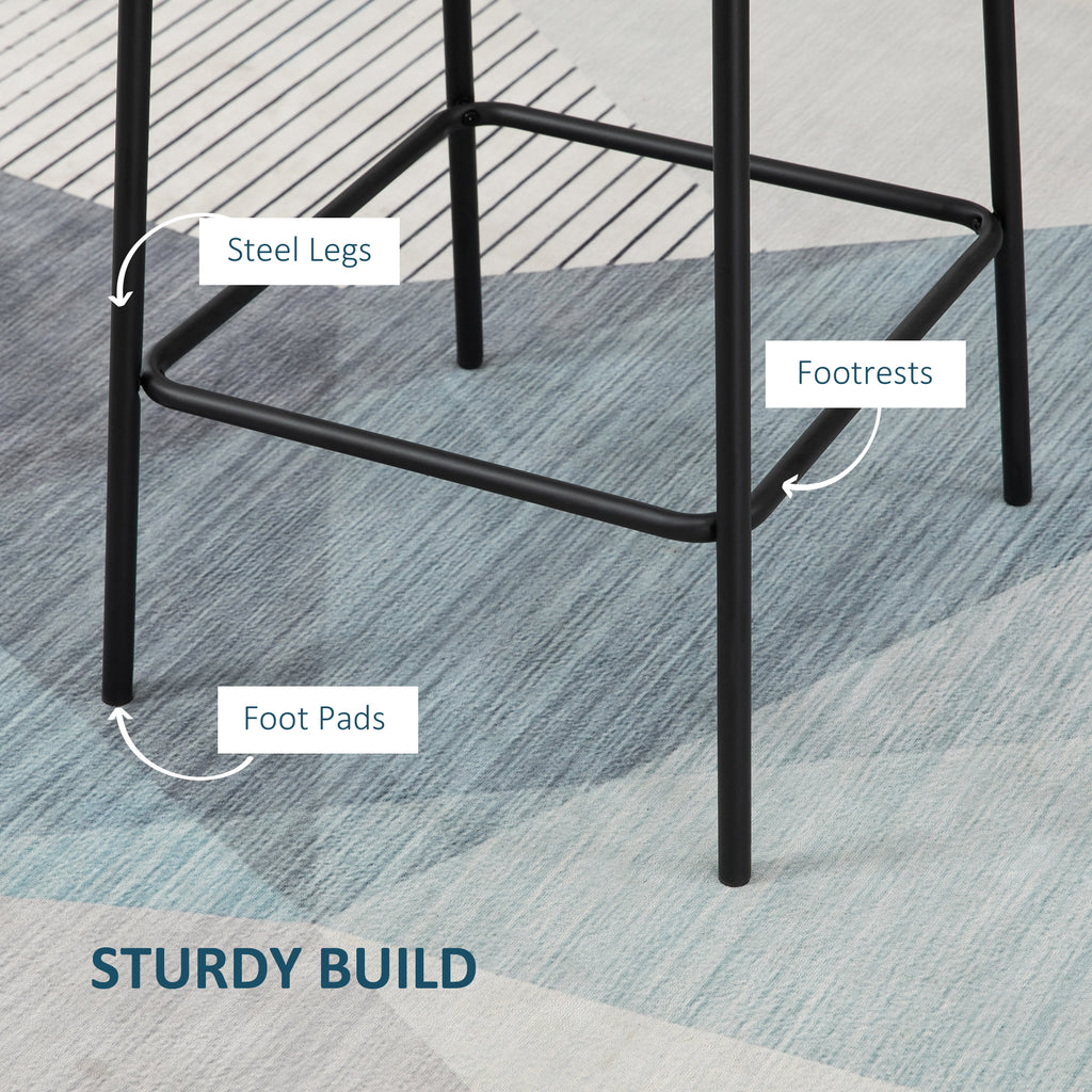 Bar Stools Set of 2, Upholstered Counter Height Bar Chairs, Kitchen Stools with Steel Legs