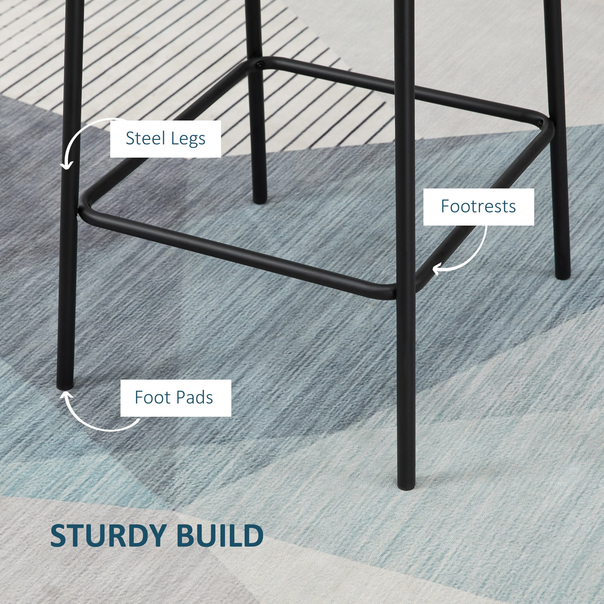 Bar Stools Set of 2, Upholstered Counter Height Bar Chairs, Kitchen Stools with Steel Legs