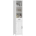 Modern Bathroom Cabinet, Narrow Bathroom Vanities with 3 Open Shelves, Drawer and Adjustable Shelf, White