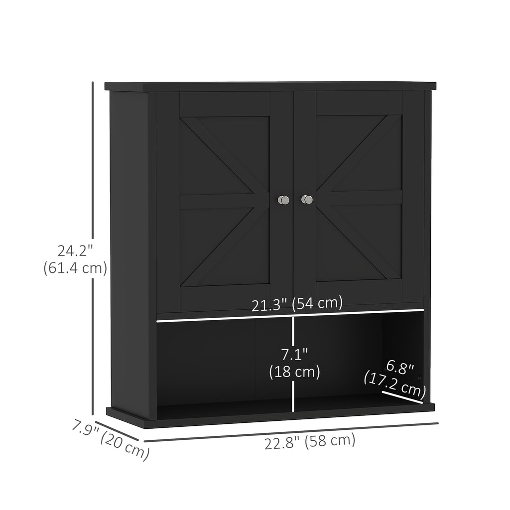 Farmhouse Bathroom Medicine Cabinet, Wall Cabinet with Barn Doors, and Adjustable Shelf for Laundry Room, White