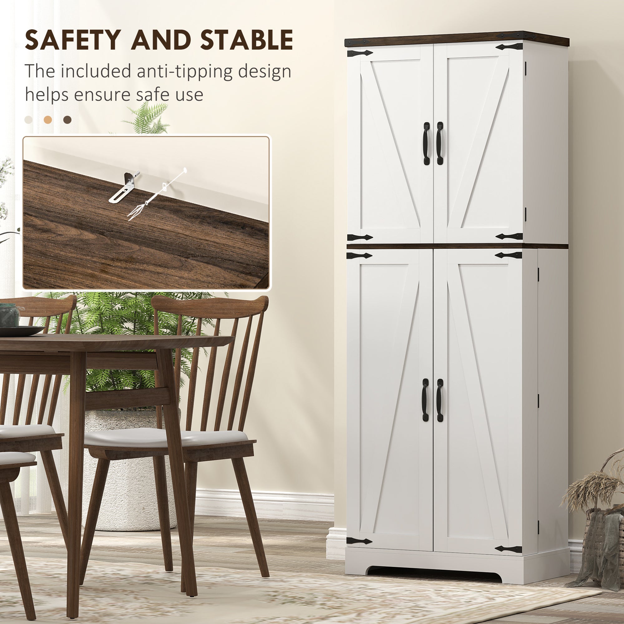 64" Tall Kitchen Pantry Cabinet with Spice Racks and Adjustable Shelves, White