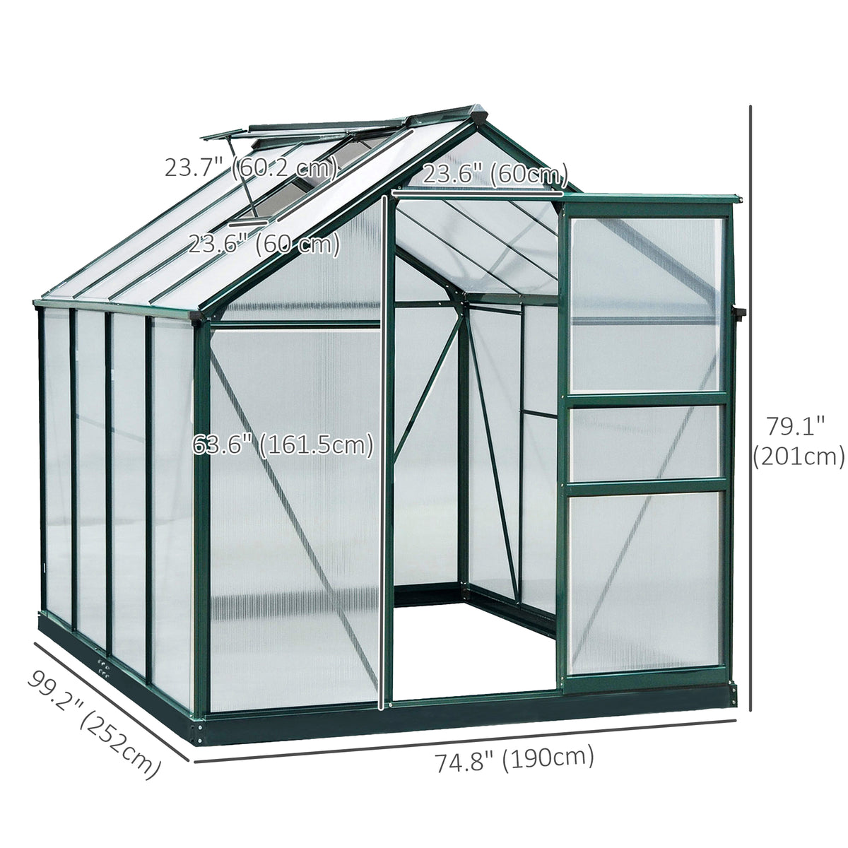 6.2' x 8.3' x 6.6' Clear Polycarbonate Greenhouse, Large Walk-In Green House w/ Slide Door