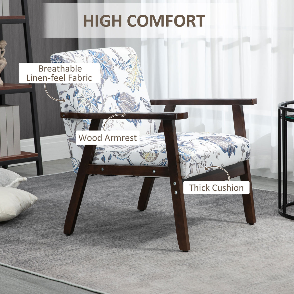 Modern Accent Chairs with Cushioned Seat, Upholstered Linen-Feel Armchair for Bedroom, Living Room, Multicolored