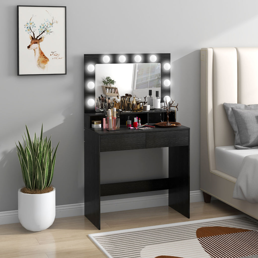 Vanity Table, Makeup Dressing Table with LED Lighting Mirror, Drawers, for Bedroom, Black