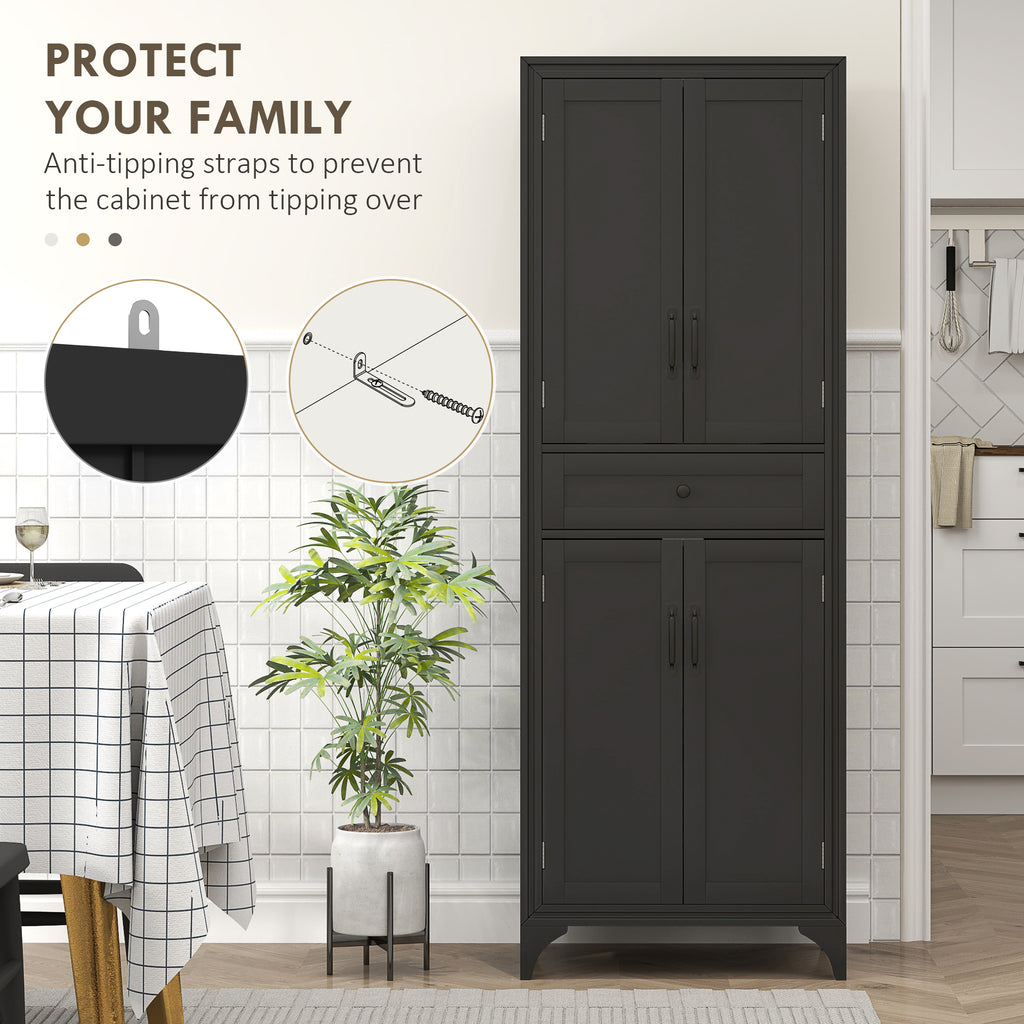 Freestanding Storage Cabinet, Kitchen Pantry Cabinet with 2 Shelves, 4 Doors for Dining Room, Black