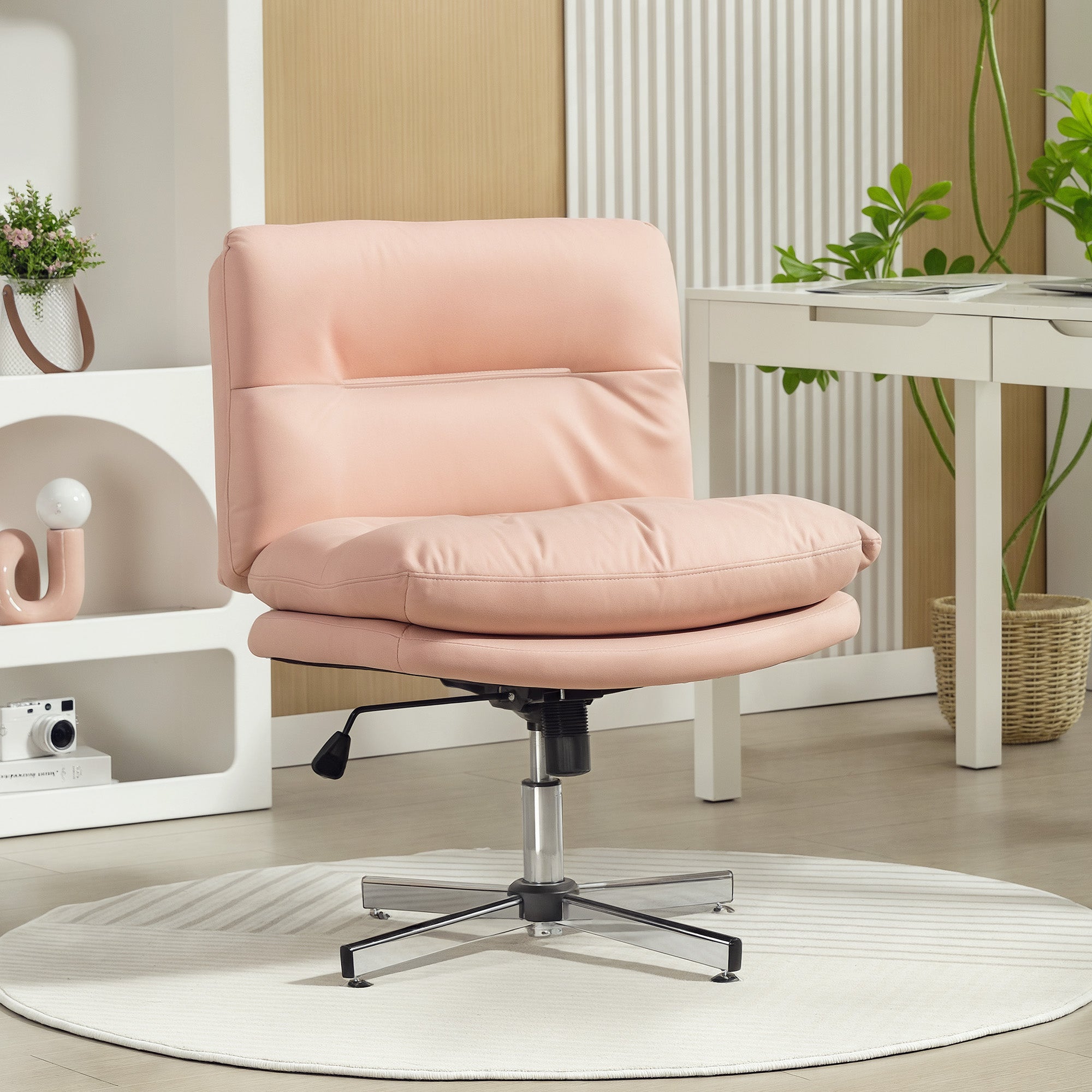 Armless Office Chair, Criss Cross Chair with Adjustable Height & Tilt Function for Home Office, Study, Pink