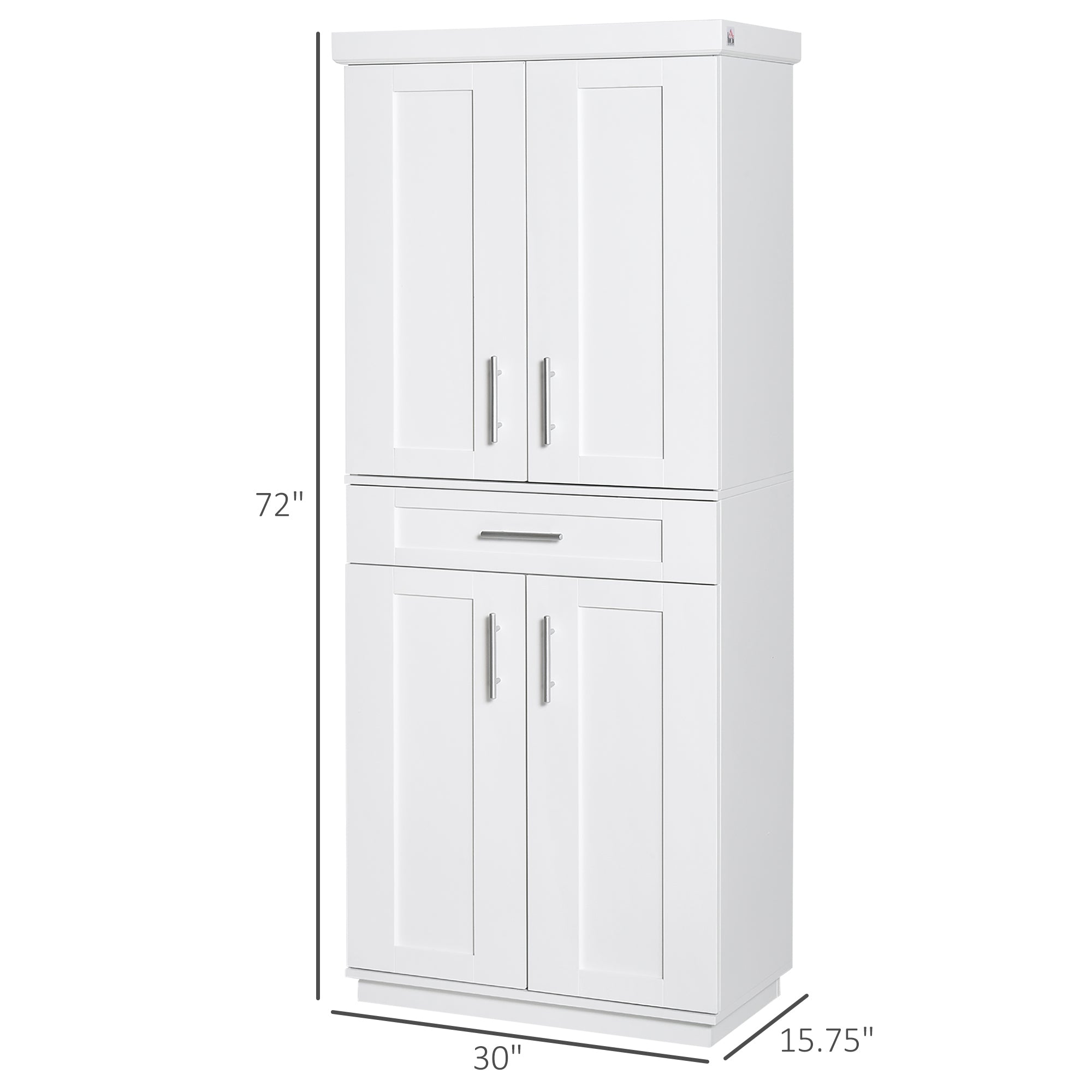 72" Storage Cabinet, Freestanding Kitchen Pantry Cabinet with 4 Doors, Drawer and 3 Adjustable Shelves, White