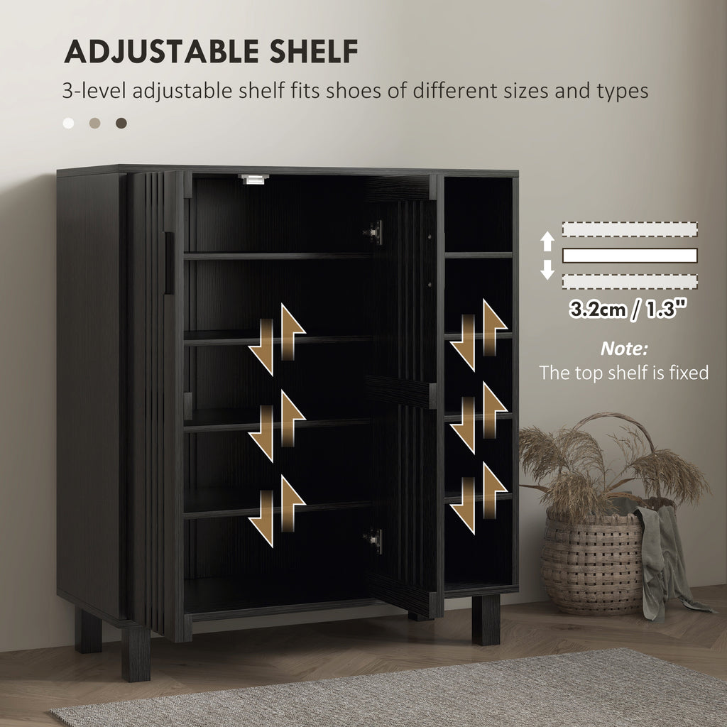Shoe Storage with Double Doors and Open Shelves 17 Pair Shoe Storage Organizer for Entryway Hallway Walnut
