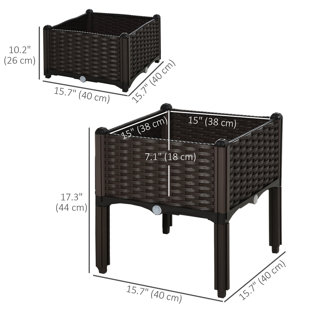 4 Piece Raised Garden Bed PP Raised Flower Bed Vegetable Herb Grow Box Stand Brown