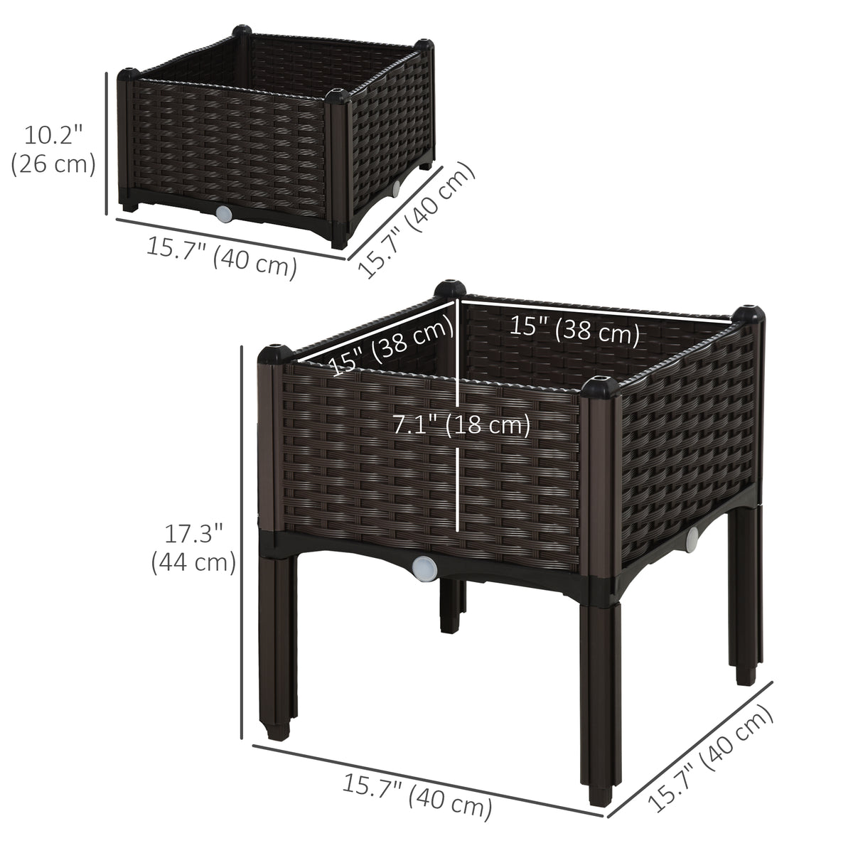 4 Piece Raised Garden Bed PP Raised Flower Bed Vegetable Herb Grow Box Stand Brown