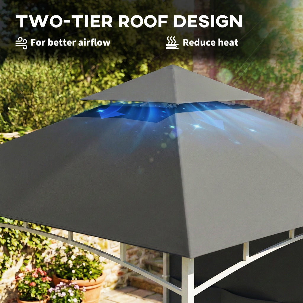 10' x 10' Patio Gazebo, Double Roof Outdoor Gazebo Canopy Shelter with Storage, Hook, Metal Frame, Dark Grey