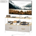ናይ ቲቪ መቐመጢ ምስ ቻርጂንግ ስቴሽን፣ ናይ ቲቪ ጣውላ ምስ 2 ዝተሰንበሩ ሊነን መሳልብን ክፉት መደርደሪን ን47 ኢንች ቲቪ፣ ኦክ
