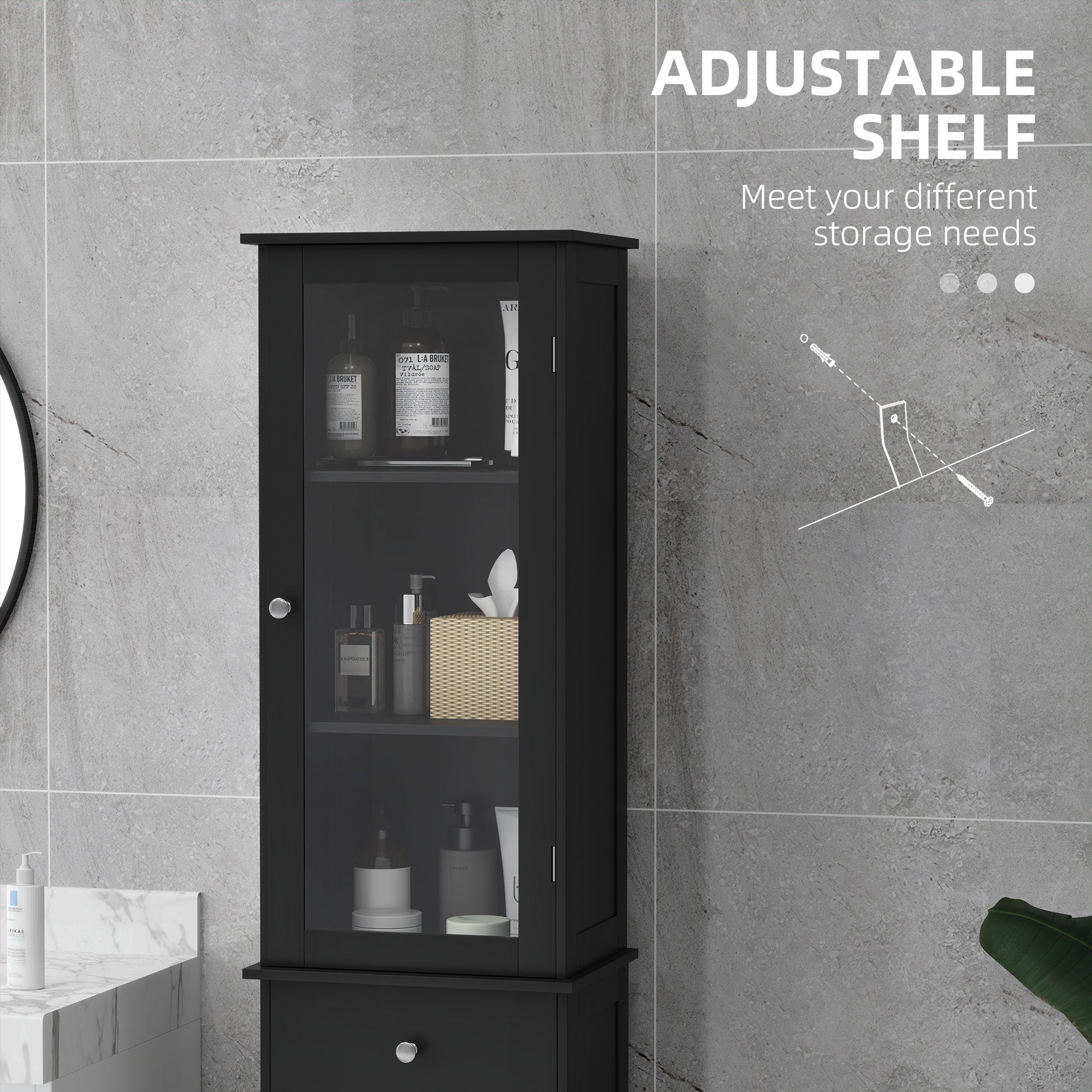 Tall Bathroom Cabinet, Bathroom Storage Cabinet with Drawers, 2 Doors and Adjustable Shelves, White