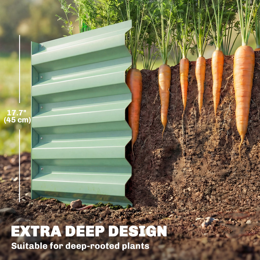 8 x 2.6 x 1.5ft Galvanized Raised Garden Bed, Reinforced Outdoor Planter Box with Open Bottom, Light Green