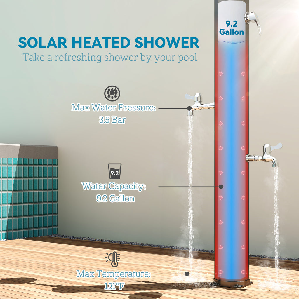 9.2 Gallon Solar Heated Outdoor Shower, 7.1ft with 2 Free-Rotating Shower Heads & Foot Showers for Poolside Beach Spa