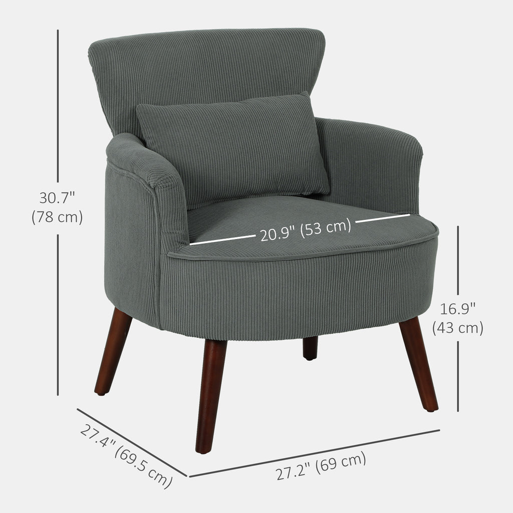 Modern Accent Chair, Upholstered Armchair with Solid Wood Legs and Lumbar Pillow for Living Room, Green